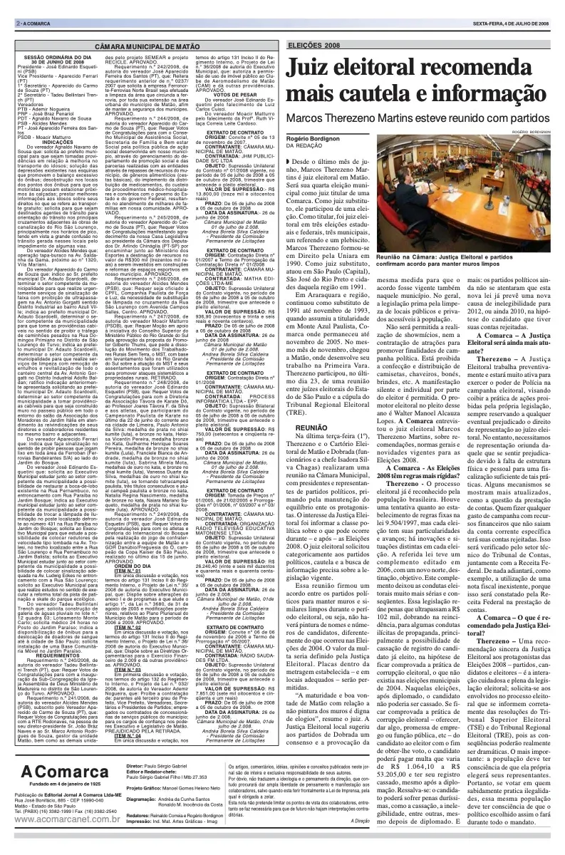 Primeira página da edição 4427 de A Comarca, 4 de julho de 2008