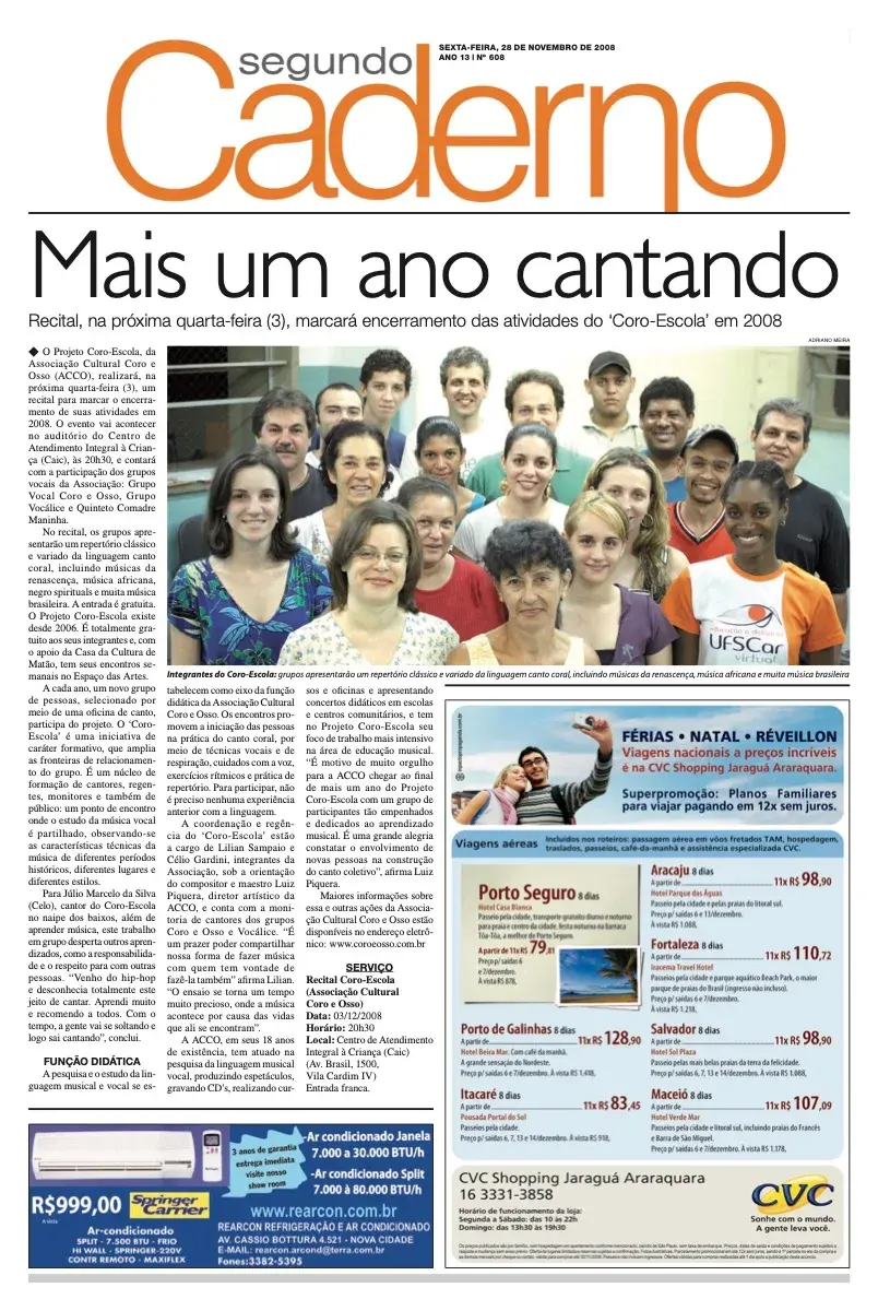 Primeira página da edição 4448 de A Comarca, 28 de novembro de 2008