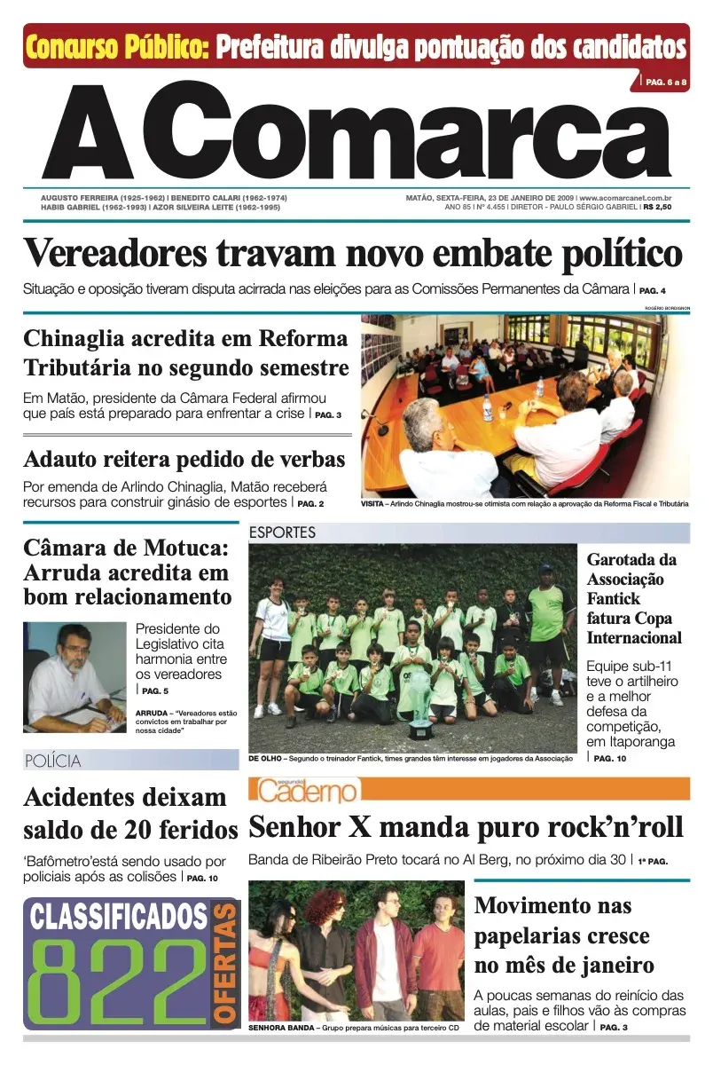Primeira página da edição 4455 de A Comarca, 23 de janeiro de 2009