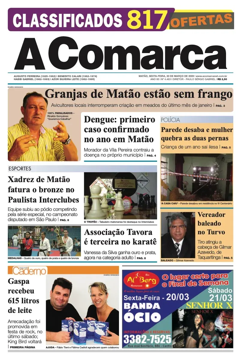Primeira página da edição 4463 de A Comarca, 20 de março de 2009