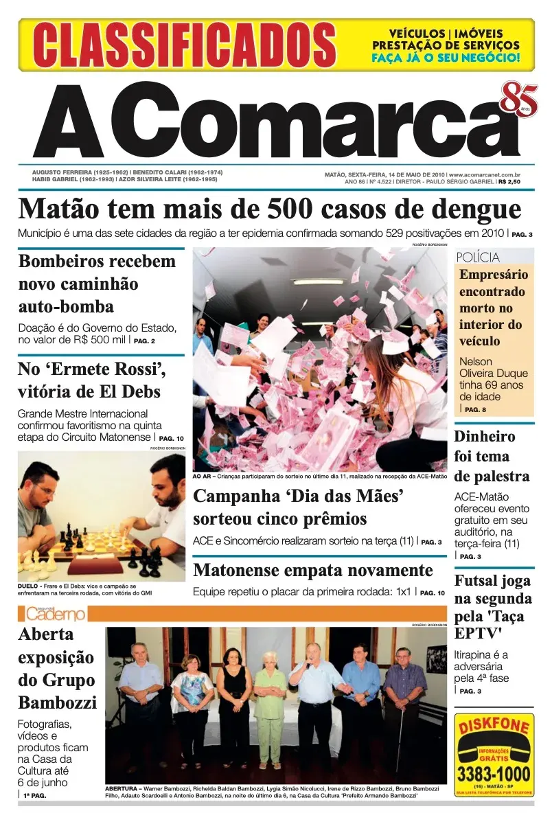 Primeira página da edição 4522 de A Comarca, 14 de maio de 2010