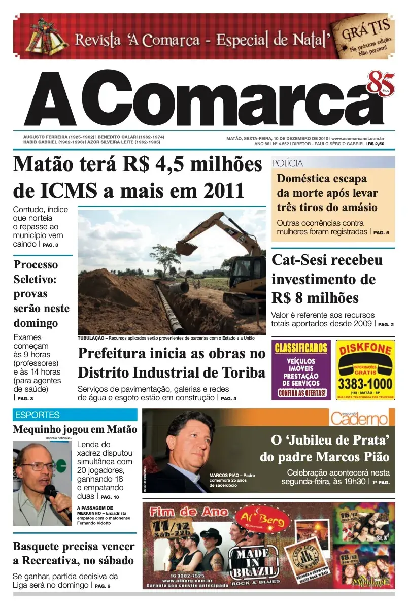 Primeira página da edição 4552 de A Comarca, 10 de dezembro de 2010