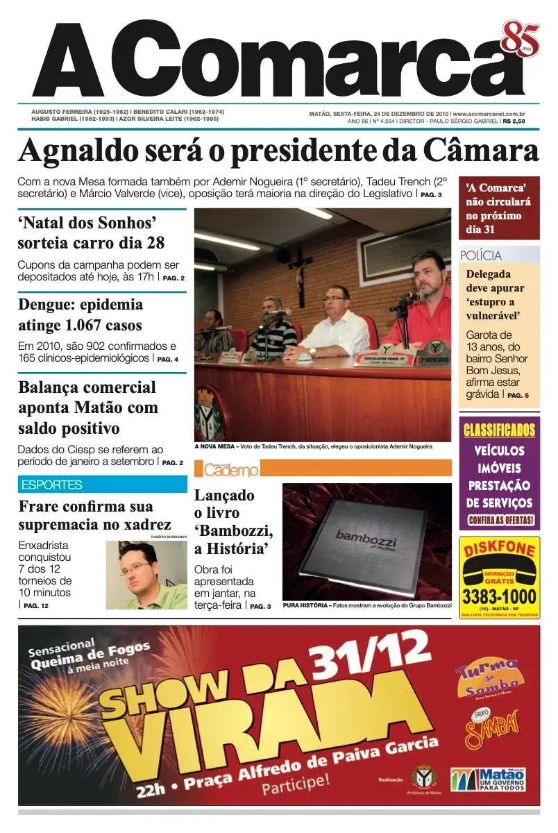 Primeira página da edição 4554 de A Comarca, 24 de dezembro de 2010