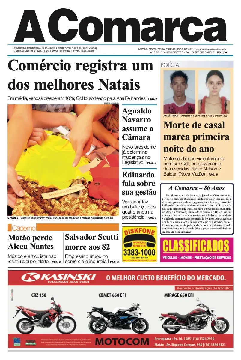 Primeira página da edição 4555 de A Comarca, 7 de janeiro de 2011