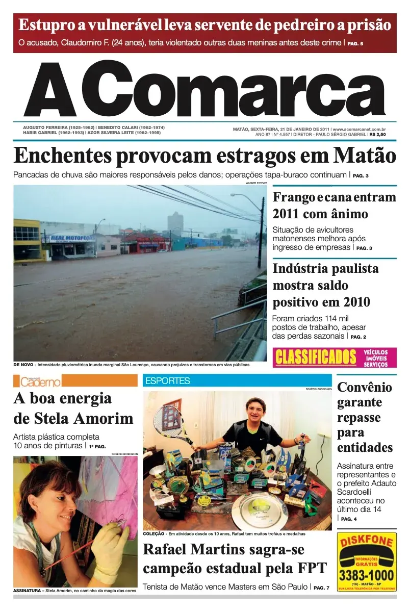 Primeira página da edição 4557 de A Comarca, 21 de janeiro de 2011