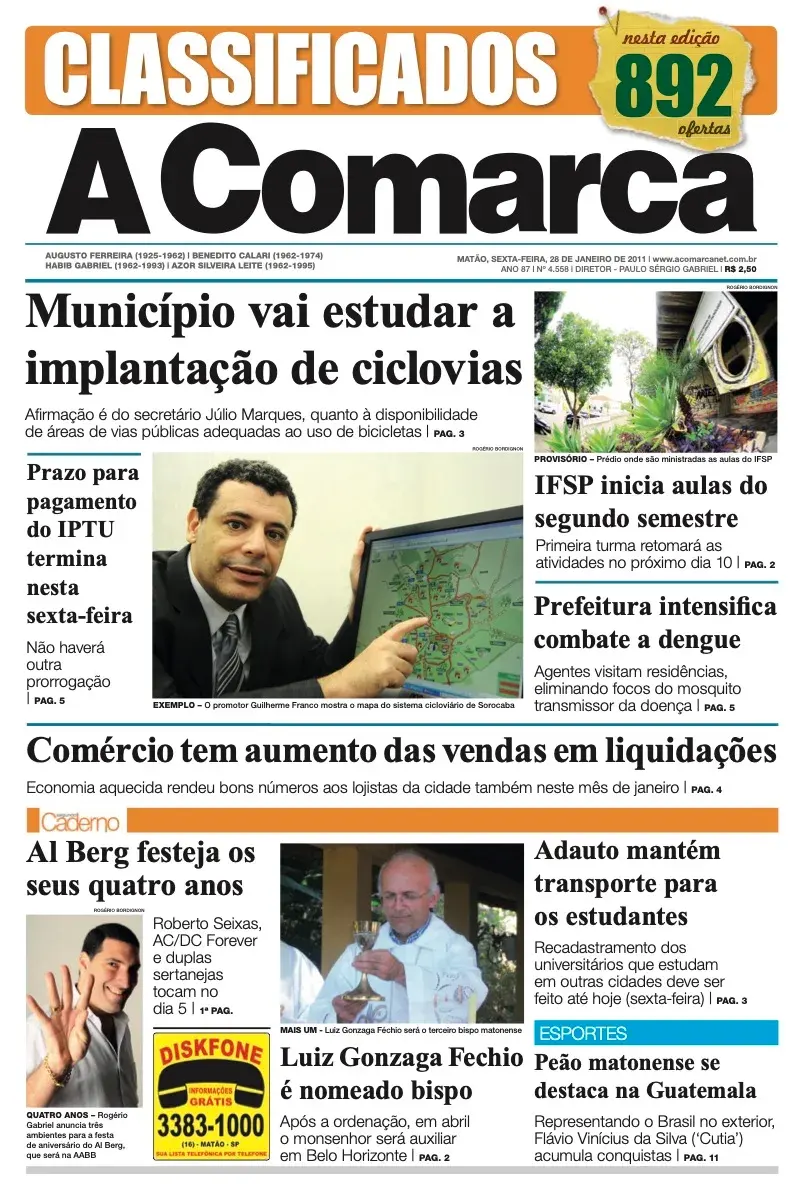 Primeira página da edição 4558 de A Comarca, 28 de janeiro de 2011
