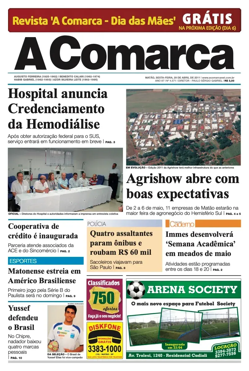 Primeira página da edição 4571 de A Comarca, 29 de abril de 2011