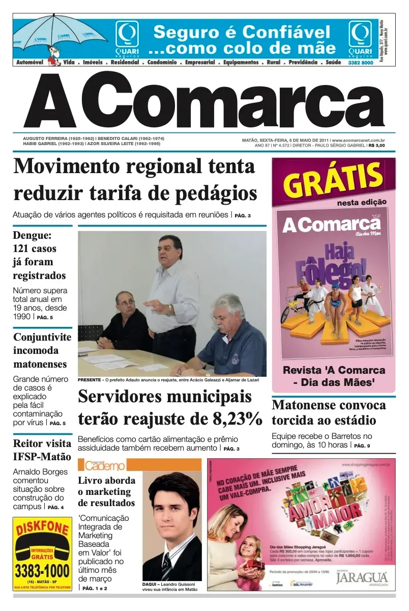 Primeira página da edição 4572 de A Comarca, 6 de maio de 2011