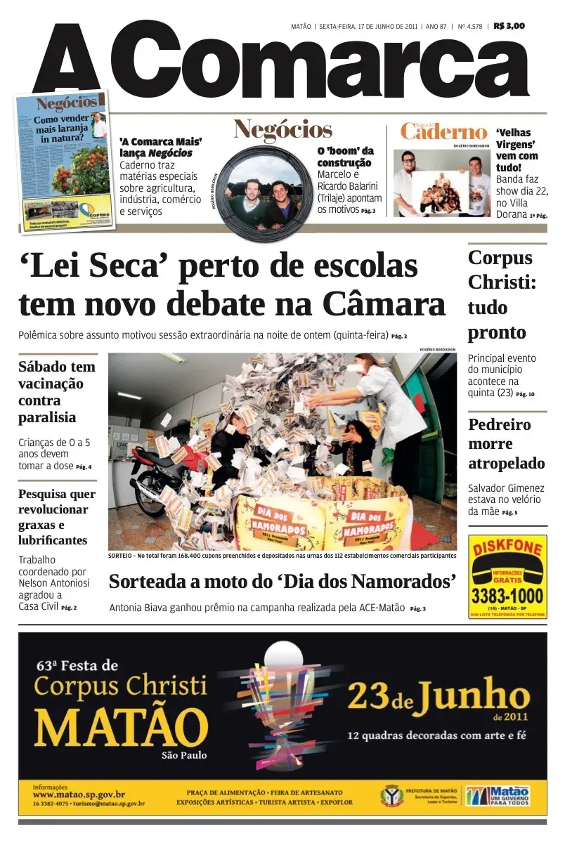Primeira página da edição 4578 de A Comarca, 17 de junho de 2011