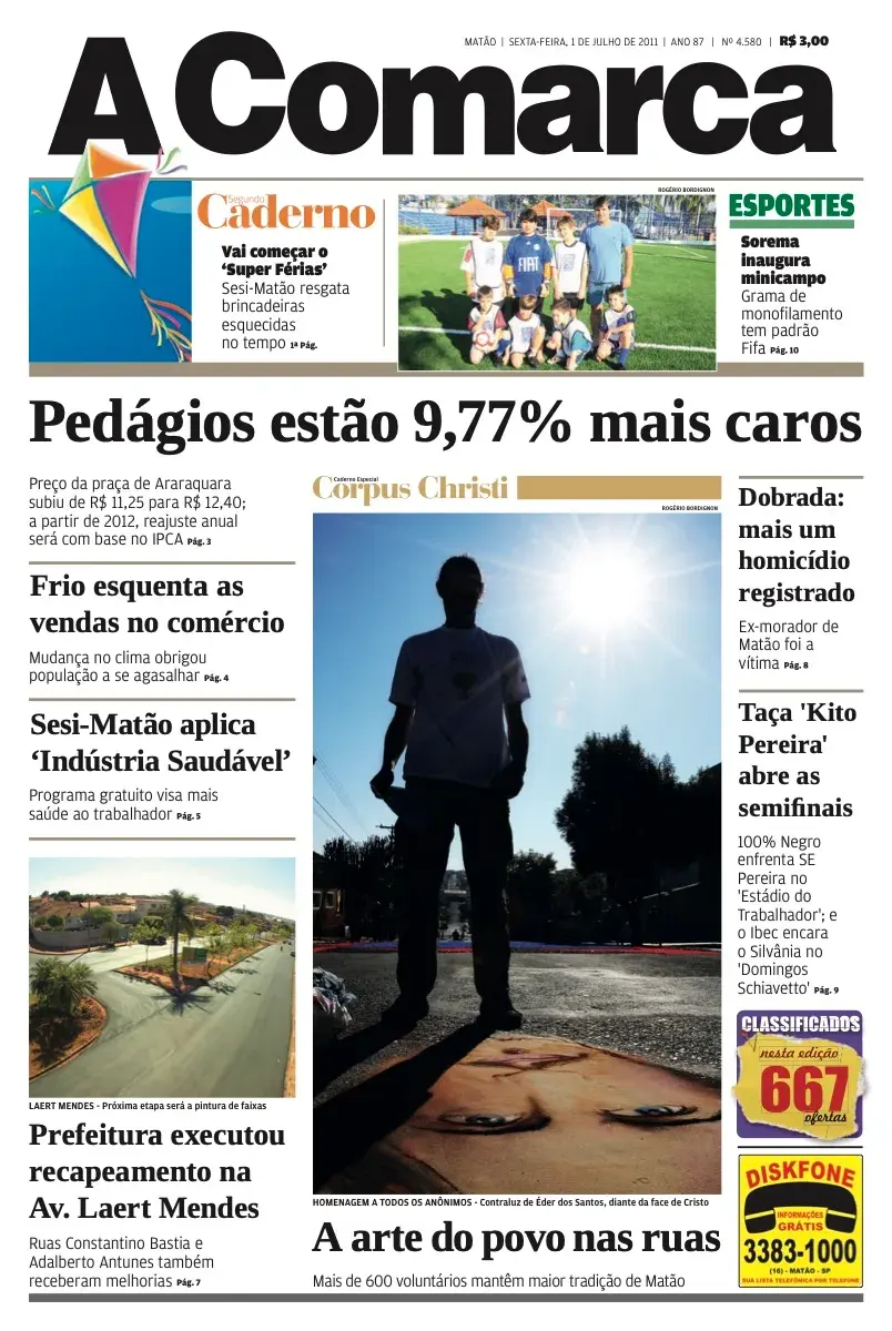 Primeira página da edição 4580 de A Comarca, 1 de julho de 2011