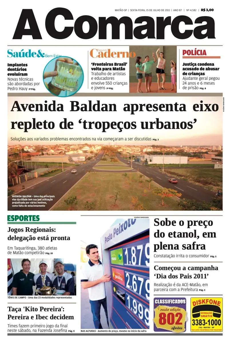 Primeira página da edição 4582 de A Comarca, 15 de julho de 2011