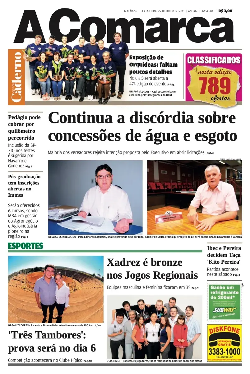 Primeira página da edição 4584 de A Comarca, 29 de julho de 2011