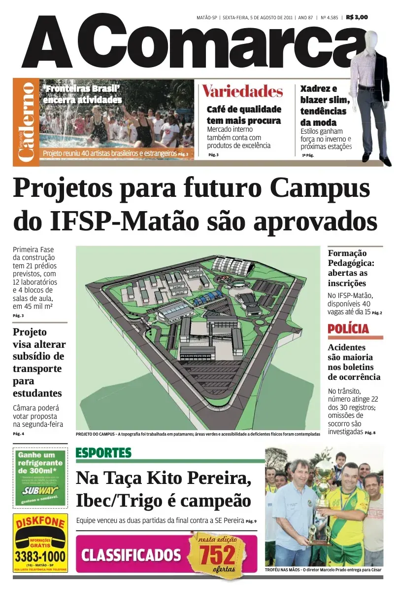 Primeira página da edição 4585 de A Comarca, 5 de agosto de 2011