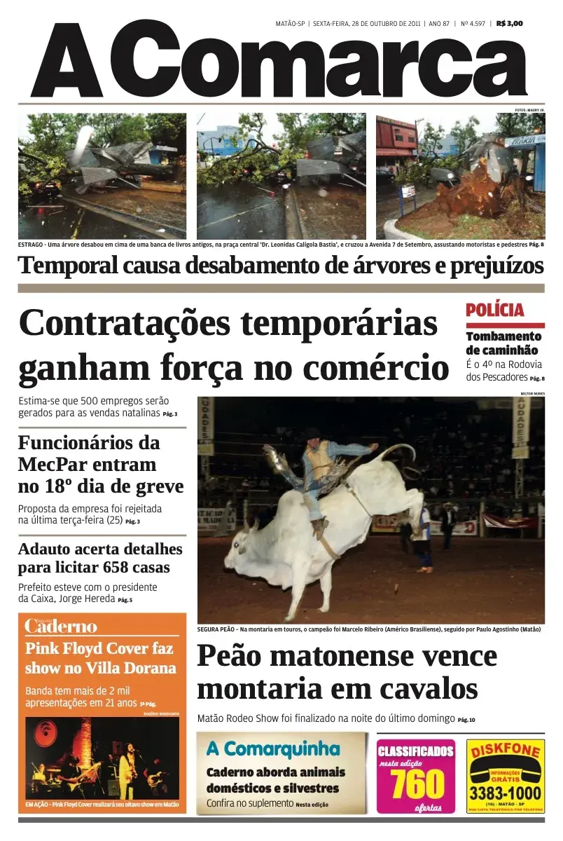 Primeira página da edição 4597 de A Comarca, 28 de outubro de 2011