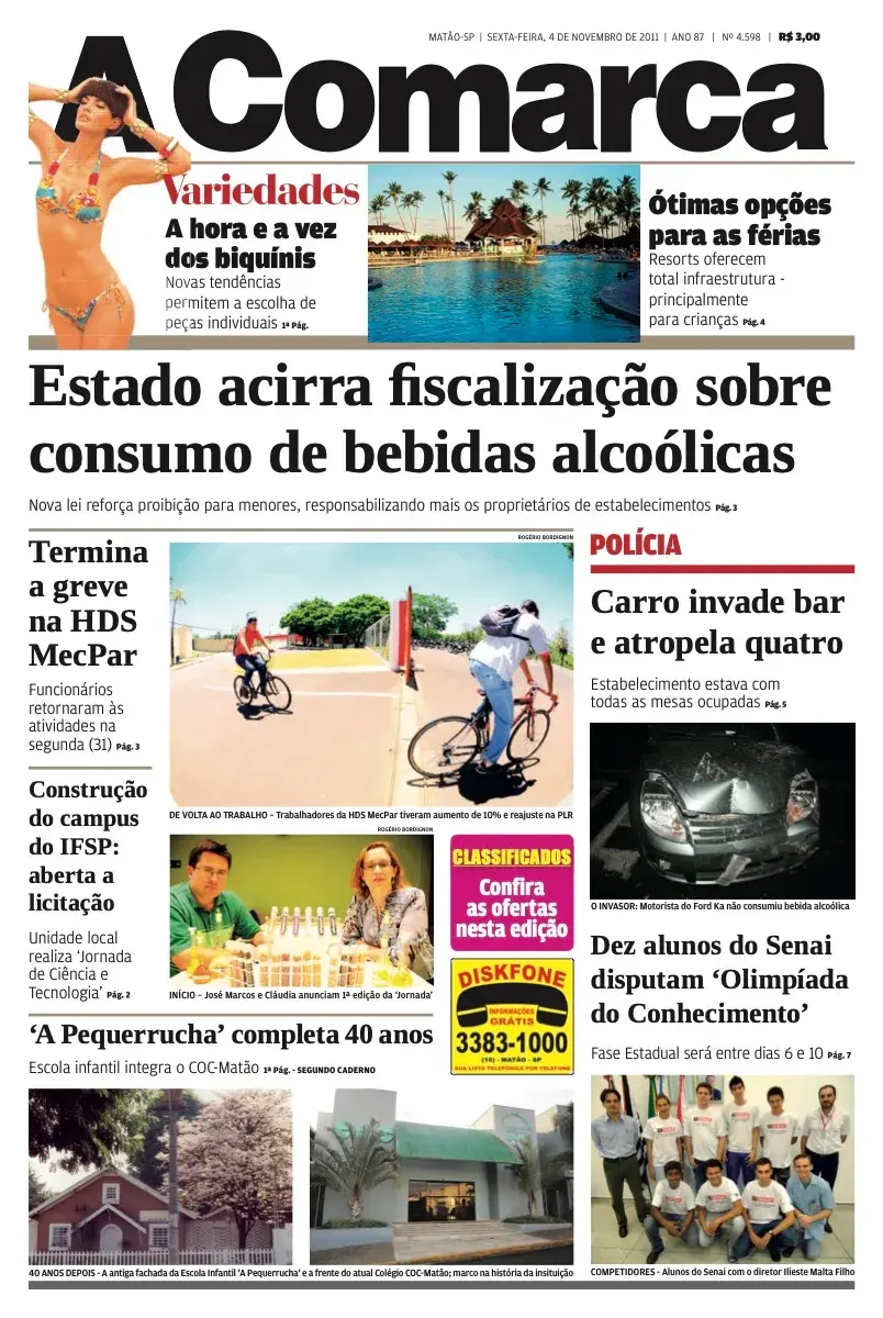 Primeira página da edição 4598 de A Comarca, 4 de novembro de 2011