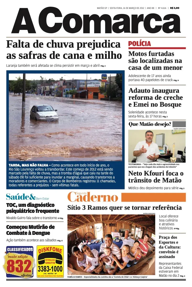 Primeira página da edição 4616 de A Comarca, 16 de março de 2012