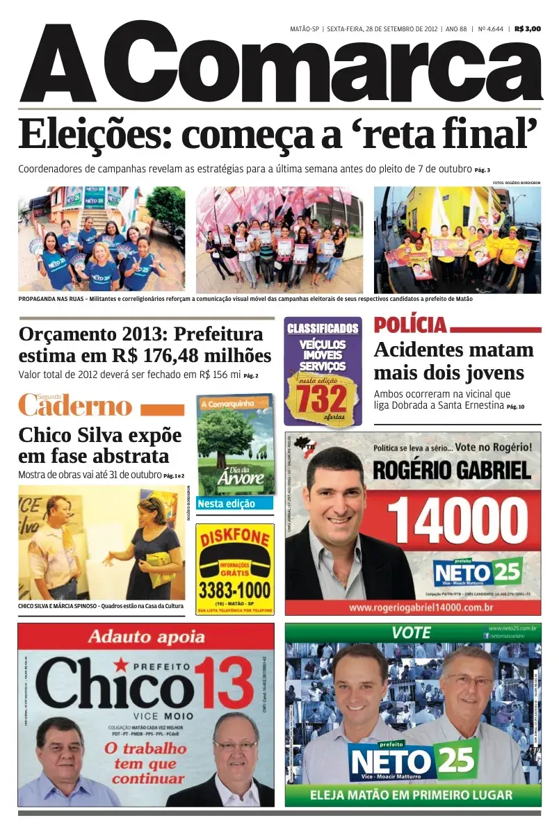Primeira página da edição 4644 de A Comarca, 28 de setembro de 2012