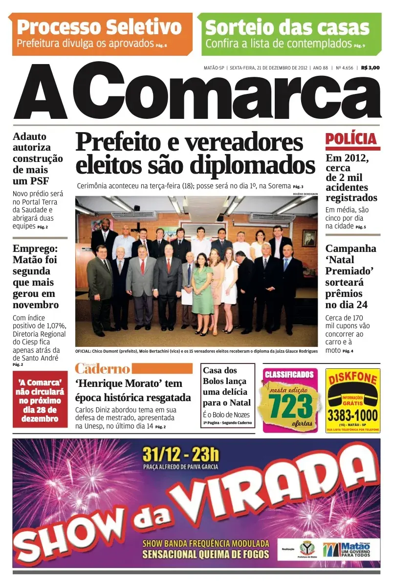 Primeira página da edição 4656 de A Comarca, 21 de dezembro de 2012