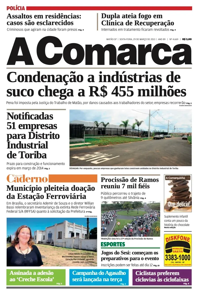 Primeira página da edição 4669 de A Comarca, 29 de março de 2013