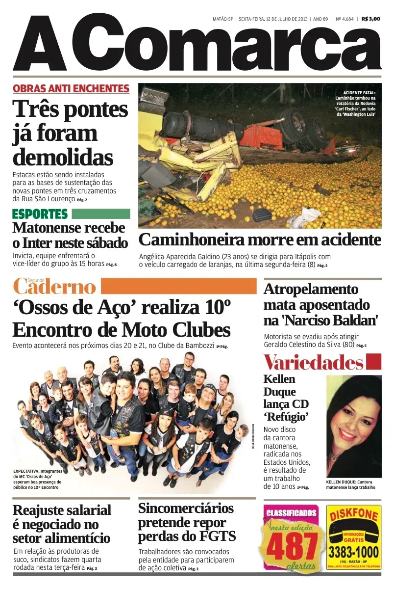 Primeira página da edição 4684 de A Comarca, 12 de julho de 2013