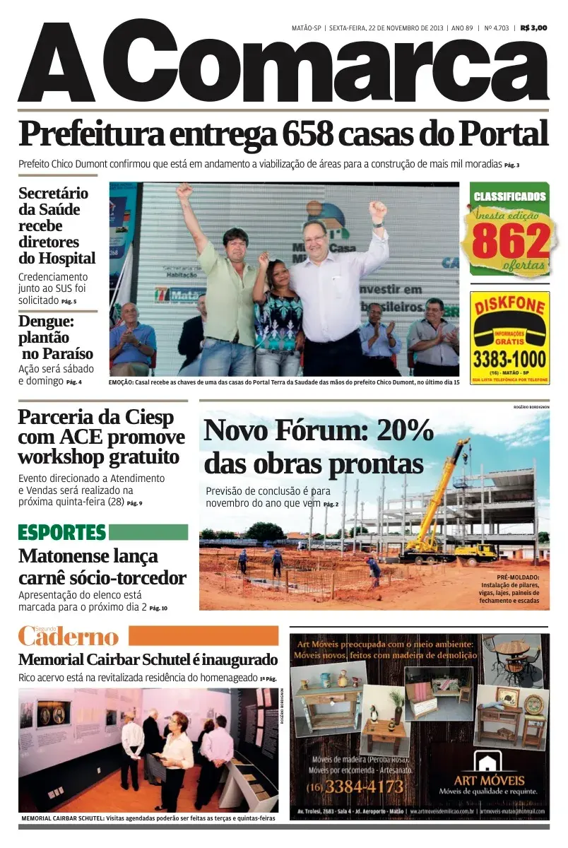 Primeira página da edição 4703 de A Comarca, 22 de novembro de 2013