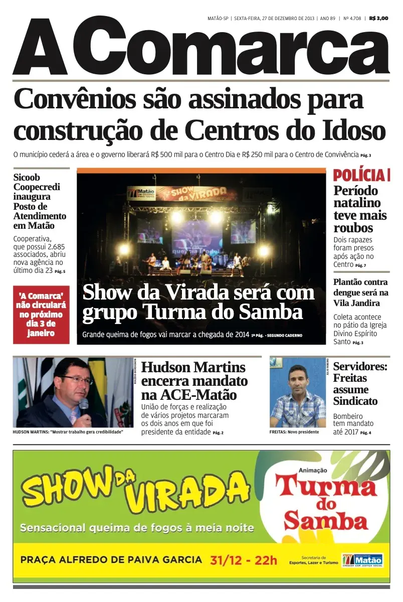 Primeira página da edição 4708 de A Comarca, 27 de dezembro de 2013