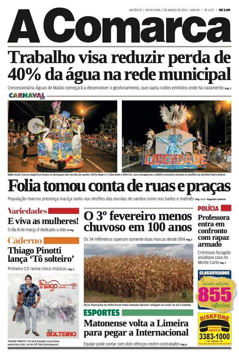 Primeira página da edição 4717 de A Comarca, 7 de março de 2014