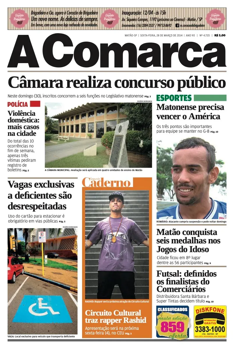 Primeira página da edição 4720 de A Comarca, 28 de março de 2014
