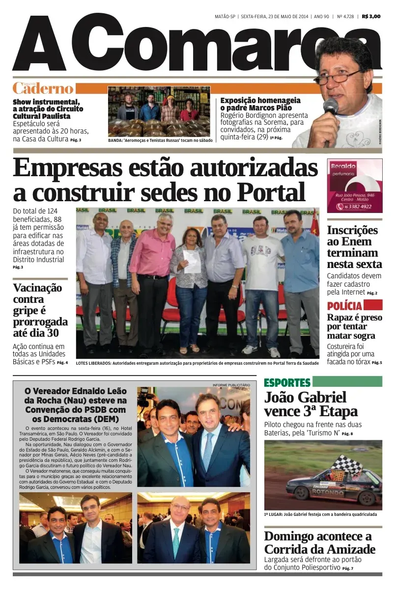Primeira página da edição 4728 de A Comarca, 23 de maio de 2014