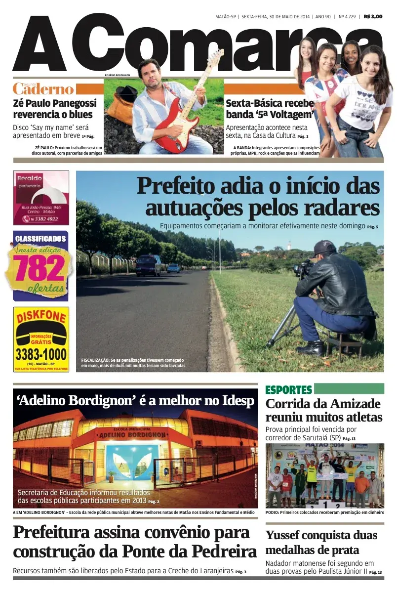 Primeira página da edição 4729 de A Comarca, 30 de maio de 2014