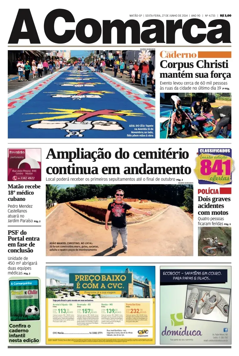 Primeira página da edição 4733 de A Comarca, 28 de junho de 2014