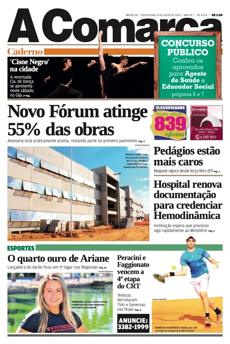 Primeira página da edição 4734 de A Comarca, 4 de julho de 2014