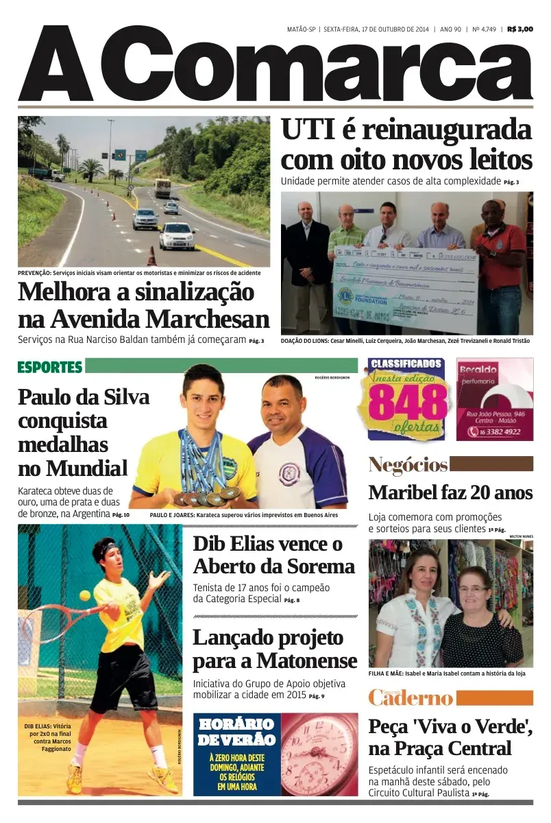 Primeira página da edição 4749 de A Comarca, 17 de outubro de 2014