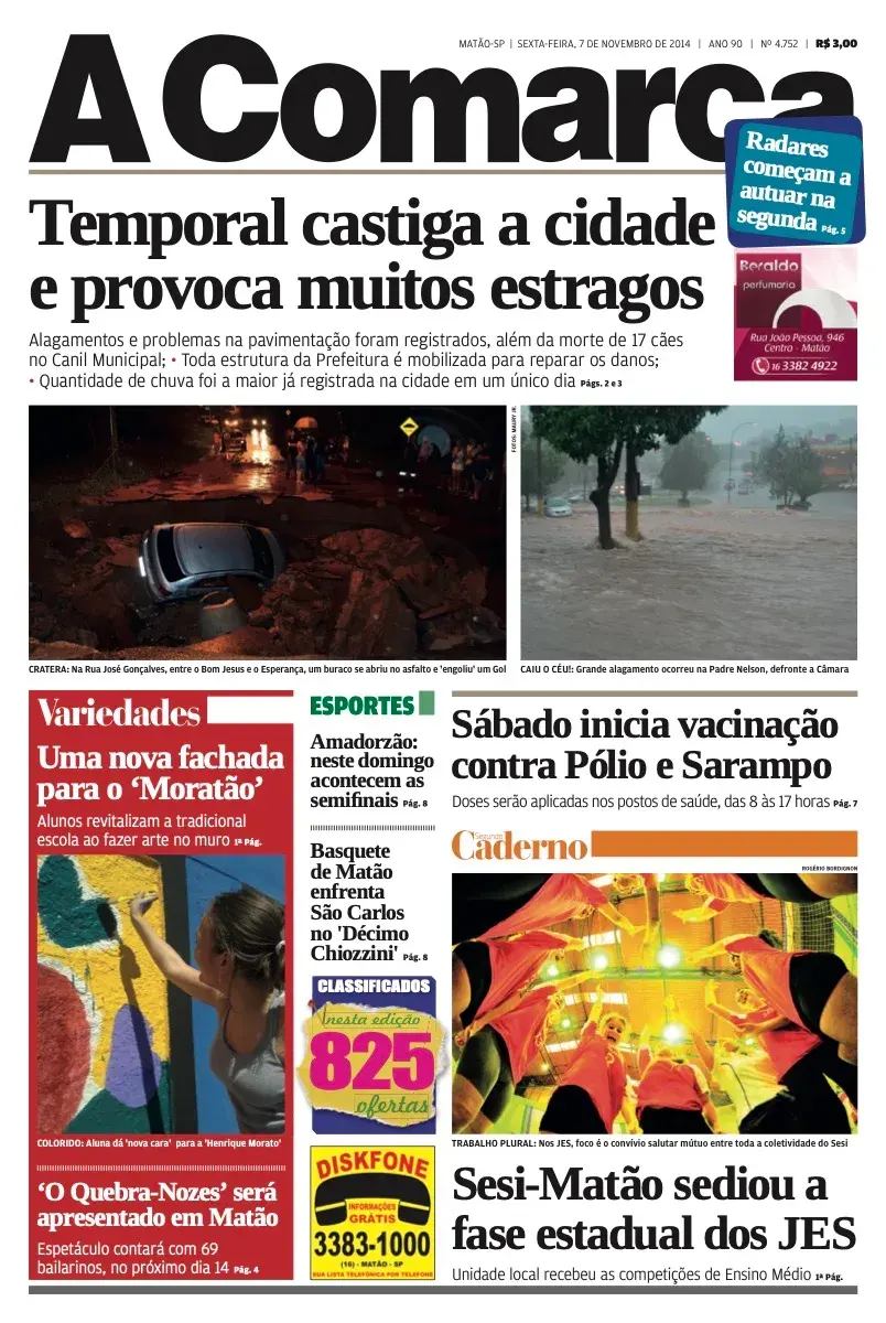 Primeira página da edição 4752 de A Comarca, 7 de novembro de 2014