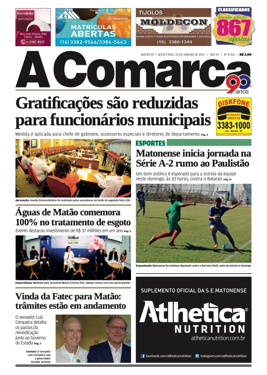 Primeira página da edição 4763 de A Comarca, 30 de janeiro de 2015