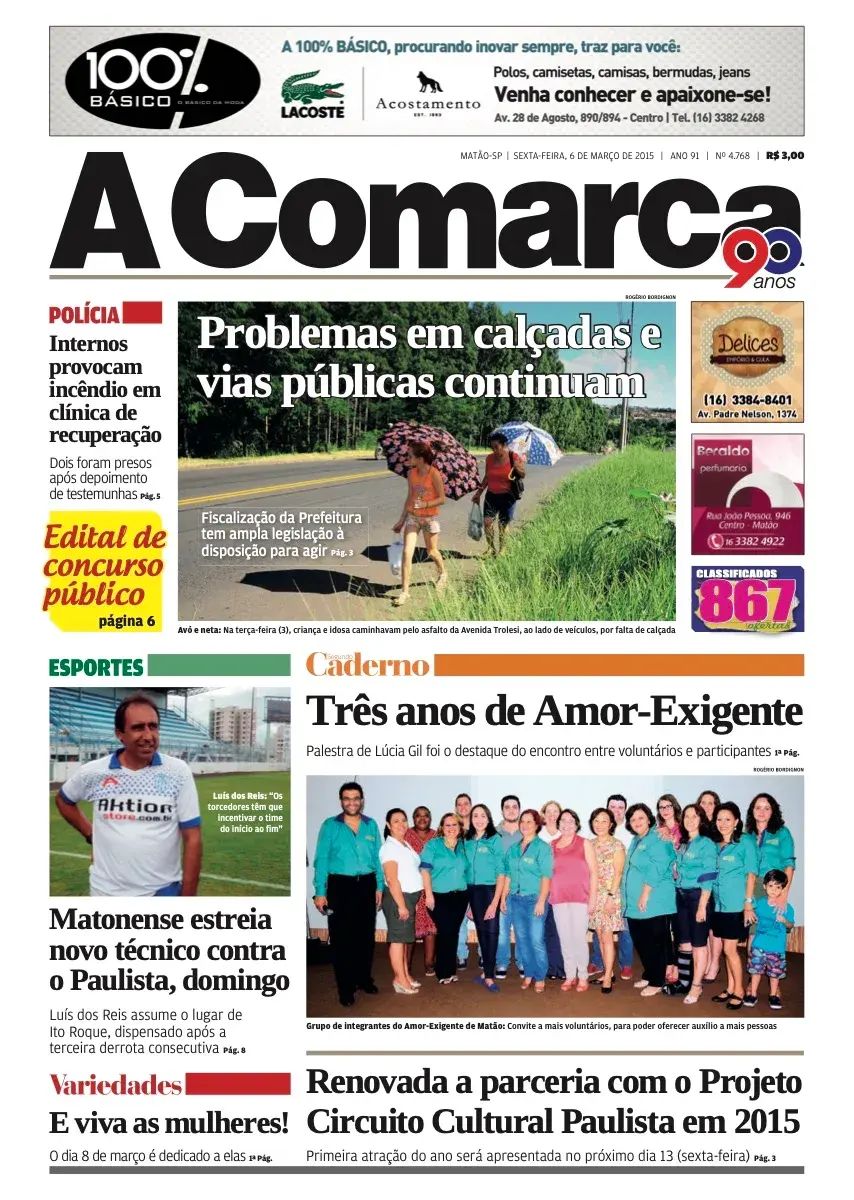 Primeira página da edição 4768 de A Comarca, 6 de março de 2015