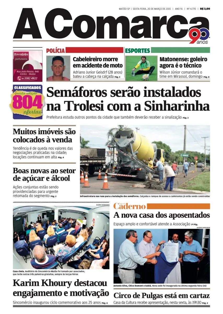 Primeira página da edição 4770 de A Comarca, 20 de março de 2015