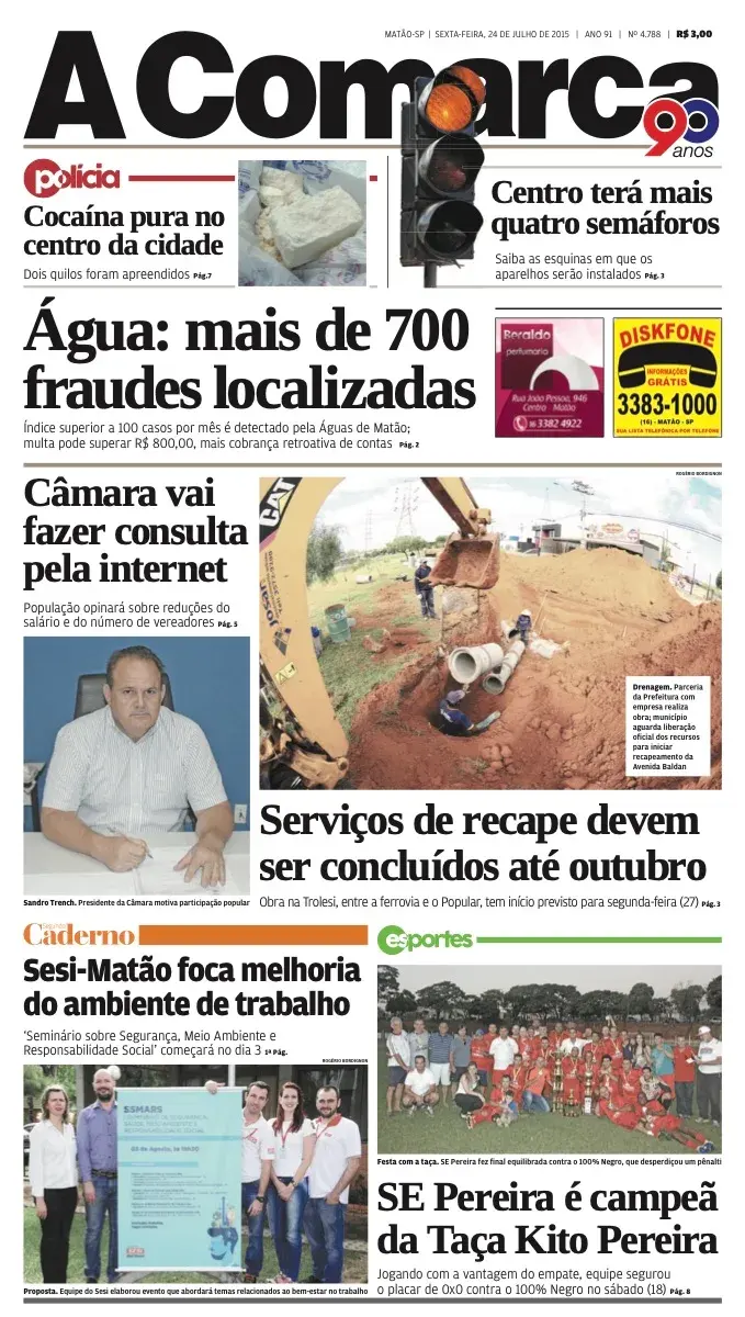 Primeira página da edição 4788 de A Comarca, 24 de julho de 2015