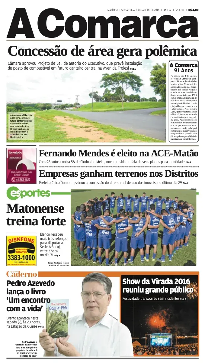 Primeira página da edição 4811 de A Comarca, 8 de janeiro de 2016