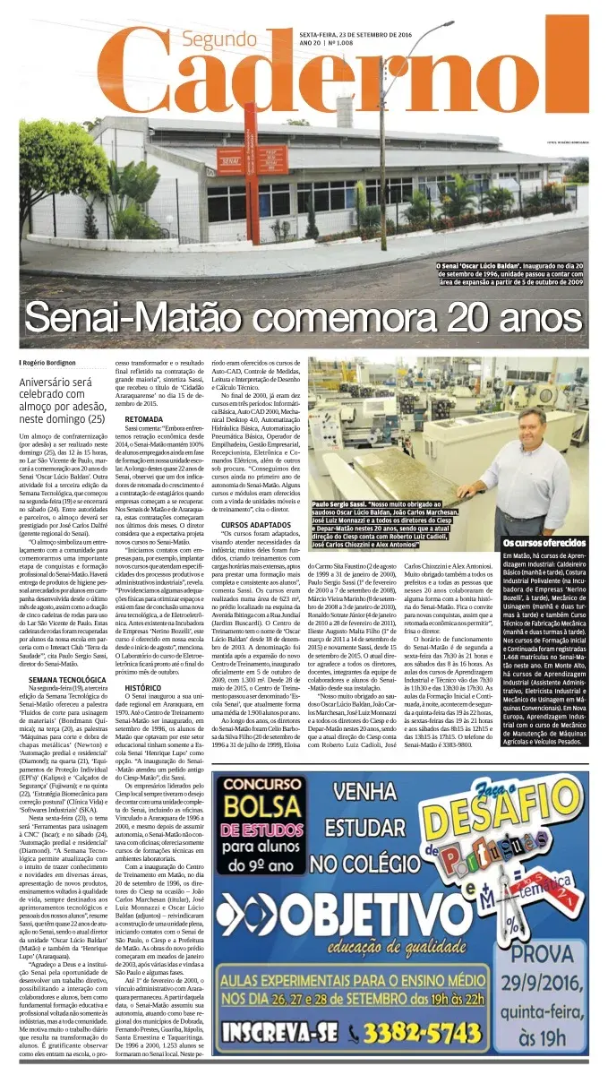 Primeira página da edição 4848 de A Comarca, 23 de setembro de 2016