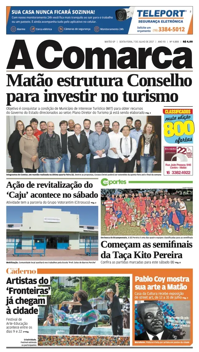 Primeira página da edição 4888 de A Comarca, 7 de julho de 2017