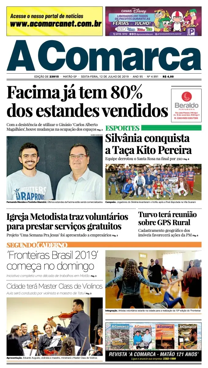 Primeira página da edição 4991 de A Comarca, 12 de julho de 2019