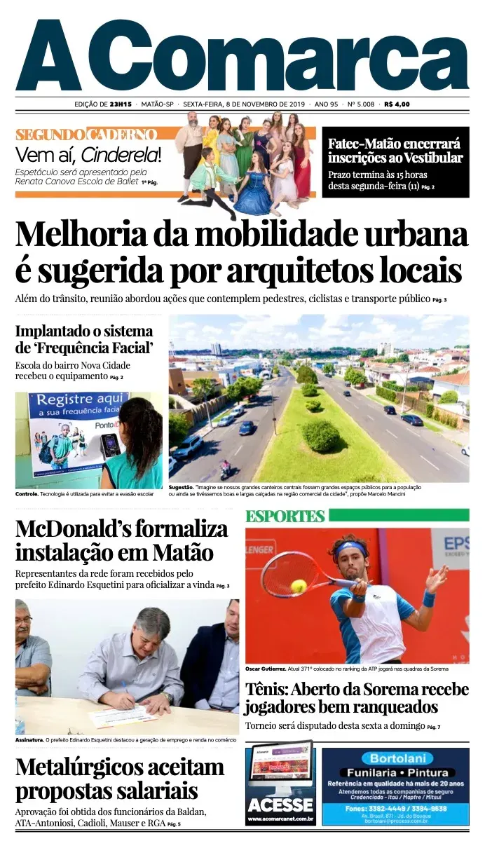 Primeira página da edição 5008 de A Comarca, 8 de novembro de 2019