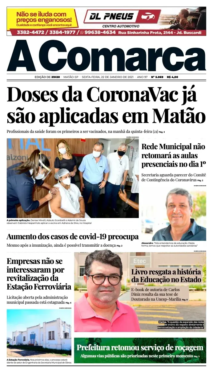 Primeira página da edição 5069 de A Comarca, 22 de janeiro de 2021