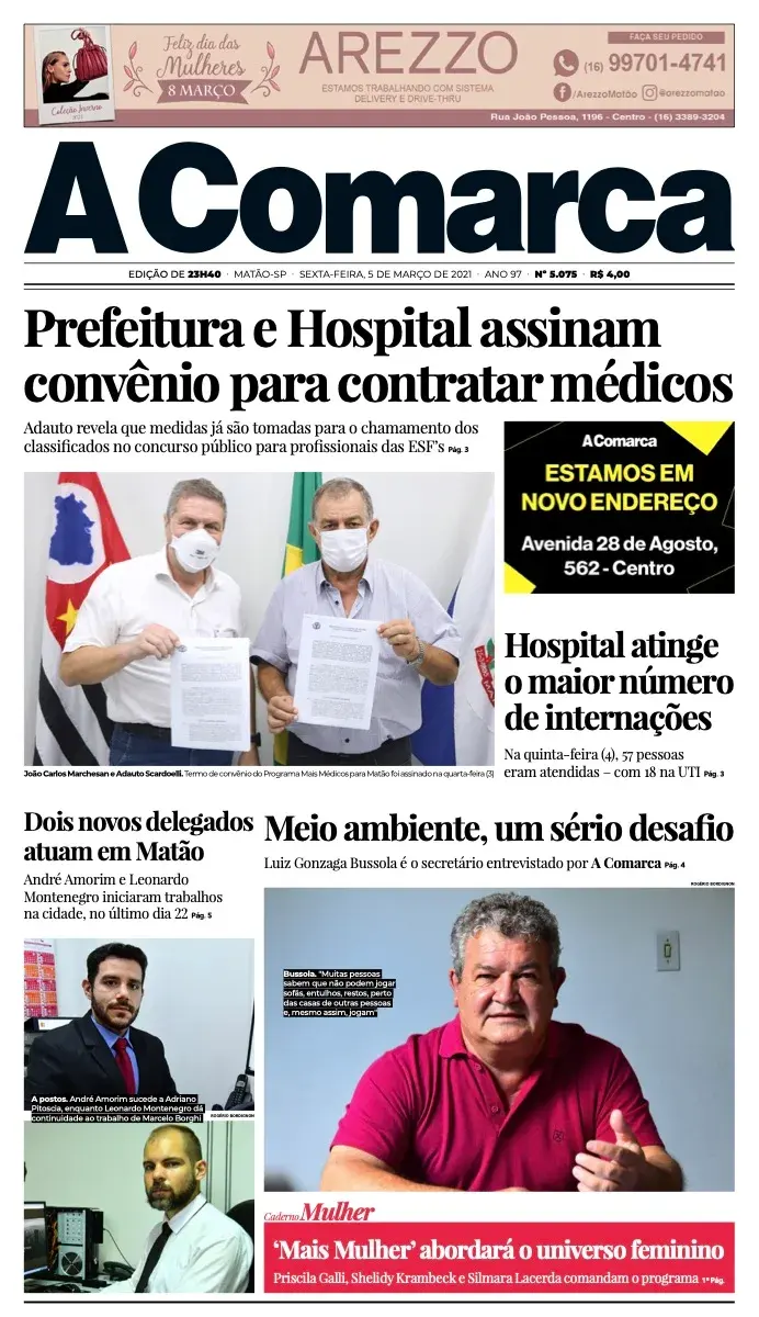 Primeira página da edição 5075 de A Comarca, 5 de março de 2021