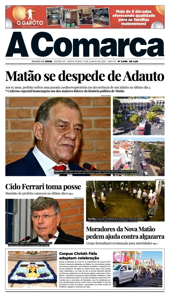 Primeira página da edição 5089 de A Comarca, 11 de junho de 2021