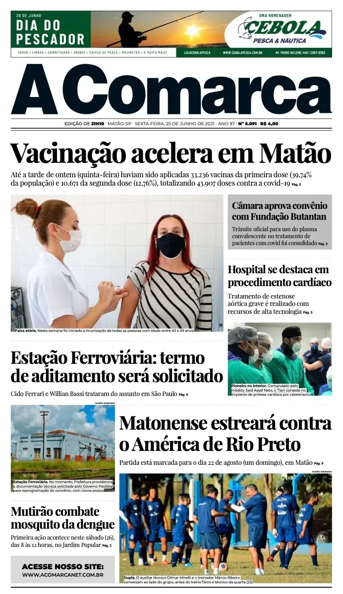 Primeira página da edição 5091 de A Comarca, 25 de junho de 2021