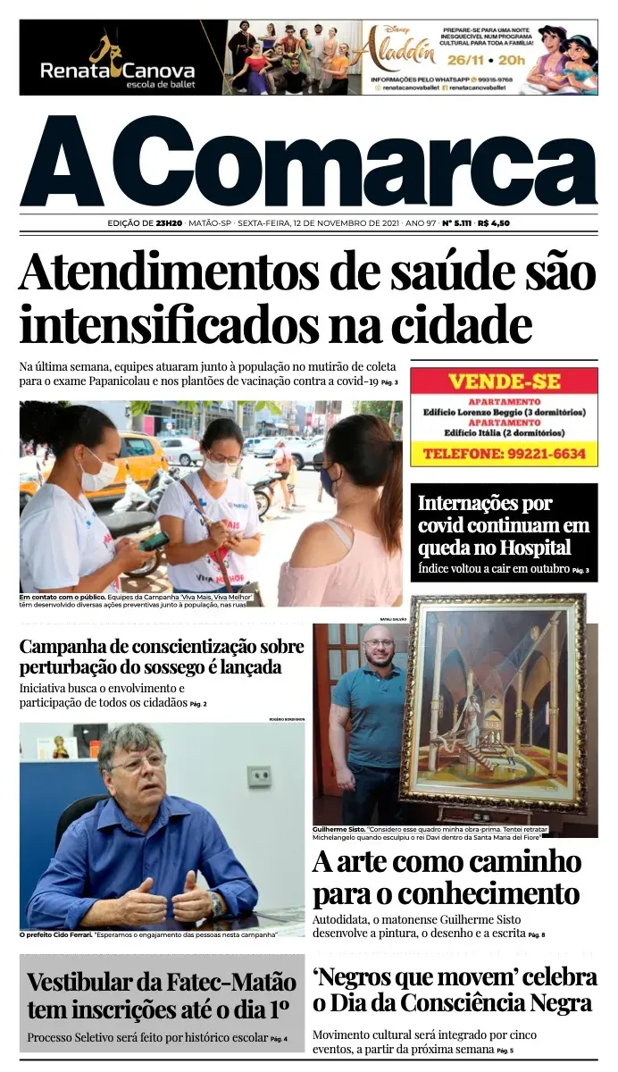 Primeira página da edição 5111 de A Comarca, 12 de novembro de 2021