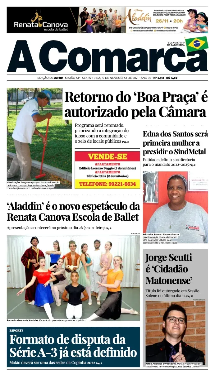Primeira página da edição 5112 de A Comarca, 19 de novembro de 2021