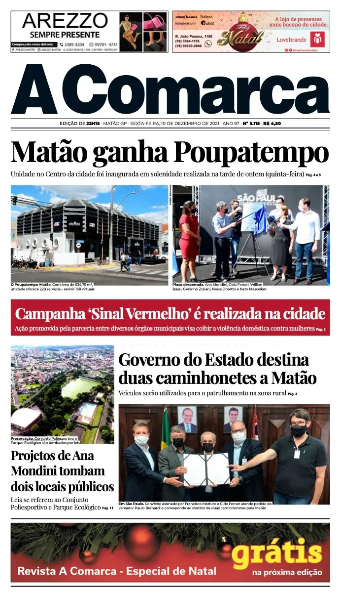 Primeira página da edição 5115 de A Comarca, 10 de dezembro de 2021